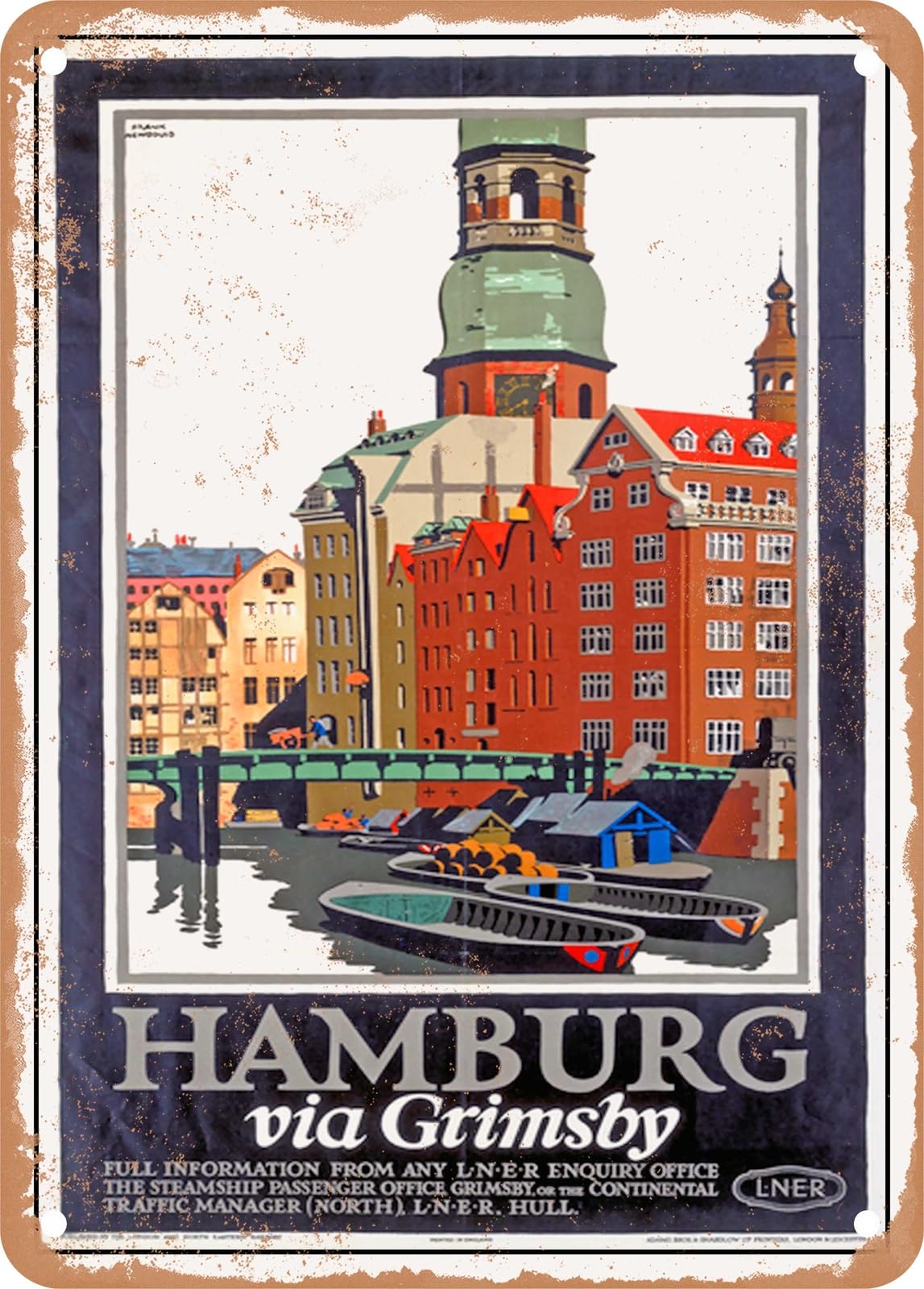 METAL SIGN - 1927 Hamburg Via Grimsby LNER Vintage Ad home decor