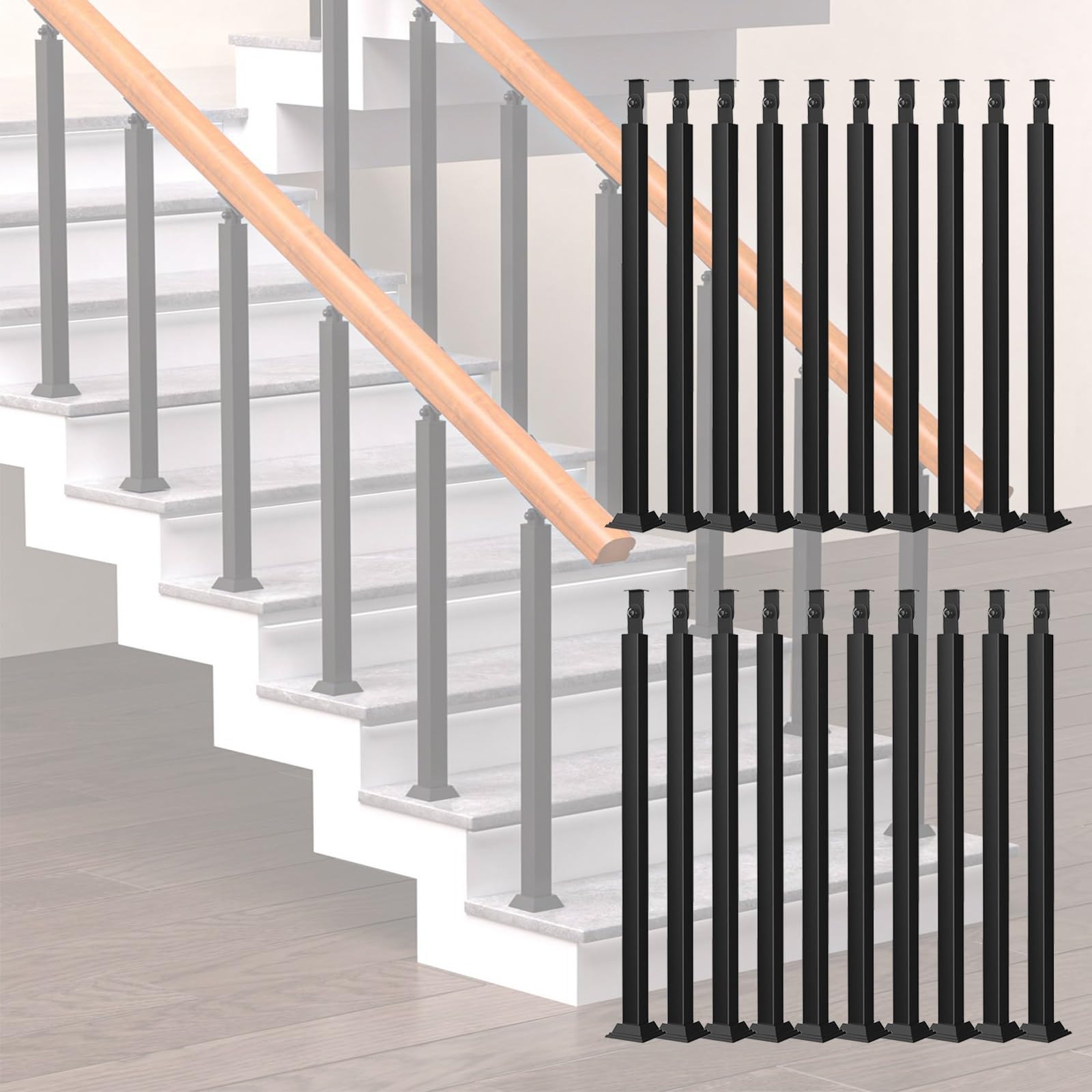Balustres de terrasse réglables en métal noir pour rampe escalier et balcon