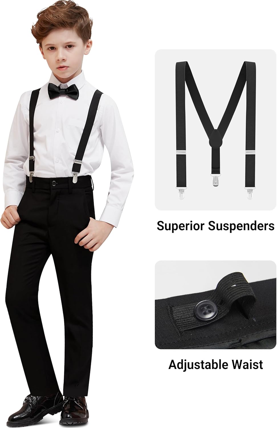 Boys' Formal Dresswear Suits Set, with Suspenders, Adjustable Waist - Image 3