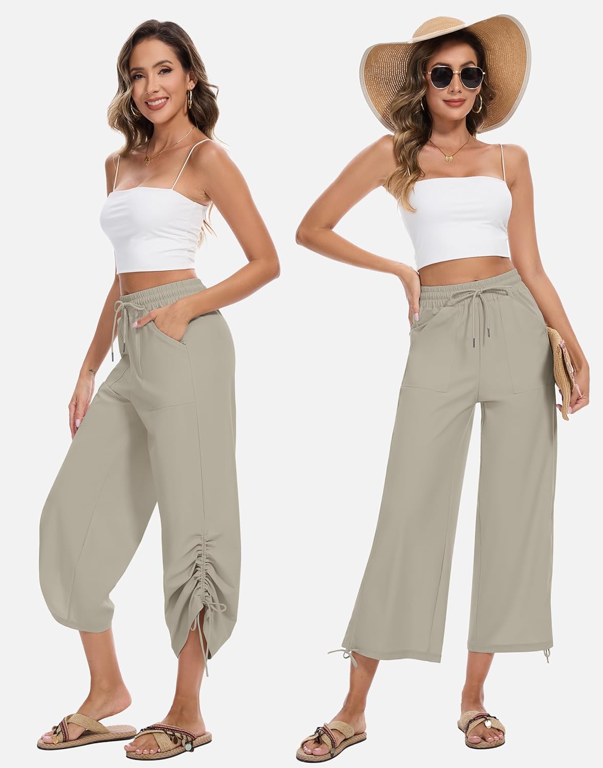 Women's 25" Wide Leg Beach Pants High Waisted Swim Capris Baggy Summer Travel Pant Quick Dry Flowy Cropped Bottoms - Image 2