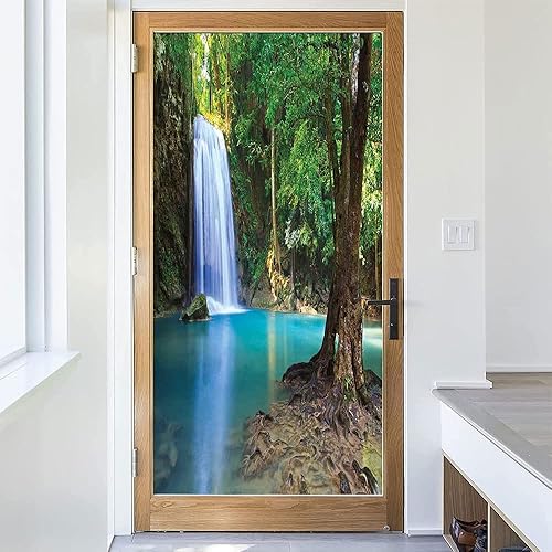 Vista 109 de Tropic - Película 3D para ventana, palmeras tropicales oceánicas en isla soleada, imagen panorámica, para puerta de cristal, baño, sala de estar