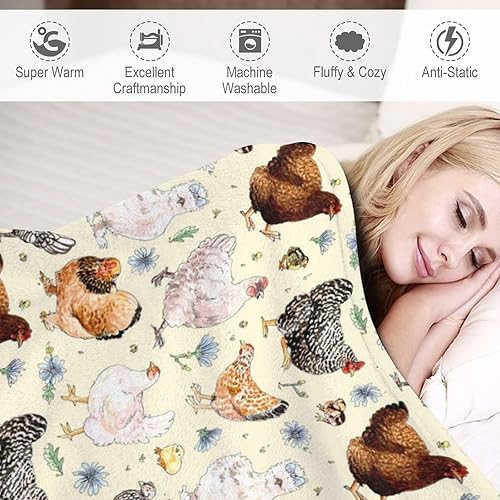 Miniatura 2 de Manta familiar de gallina con pollo y gallo, regalos para amantes de los pollos, cálida manta de microforro polar ultrasuave para cama, sofá, sala