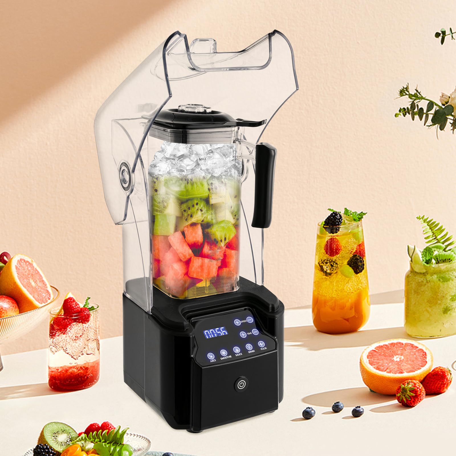 Batidora de vaso comercial de 2200 W, con recipiente de cristal, batidora de alto rendimiento para bebidas congeladas, batidos, batidos y picar hielo, color negro