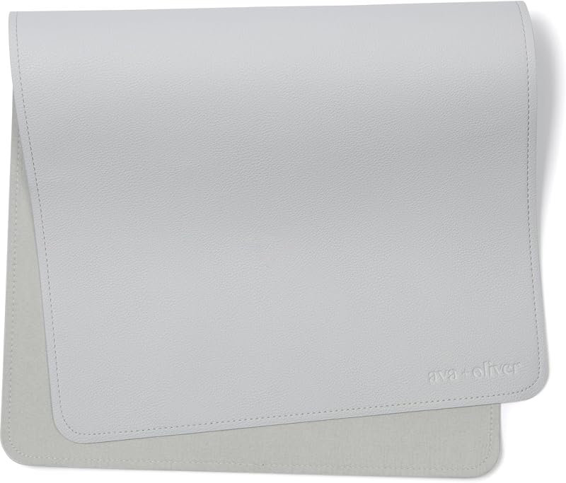 Vegan Leather Baby Changing Mat 16x30in, Wipeable, Foldable, Blue | Wipeable vegan leather changing mat folds compact for travel, portable multipurpose 16x30in