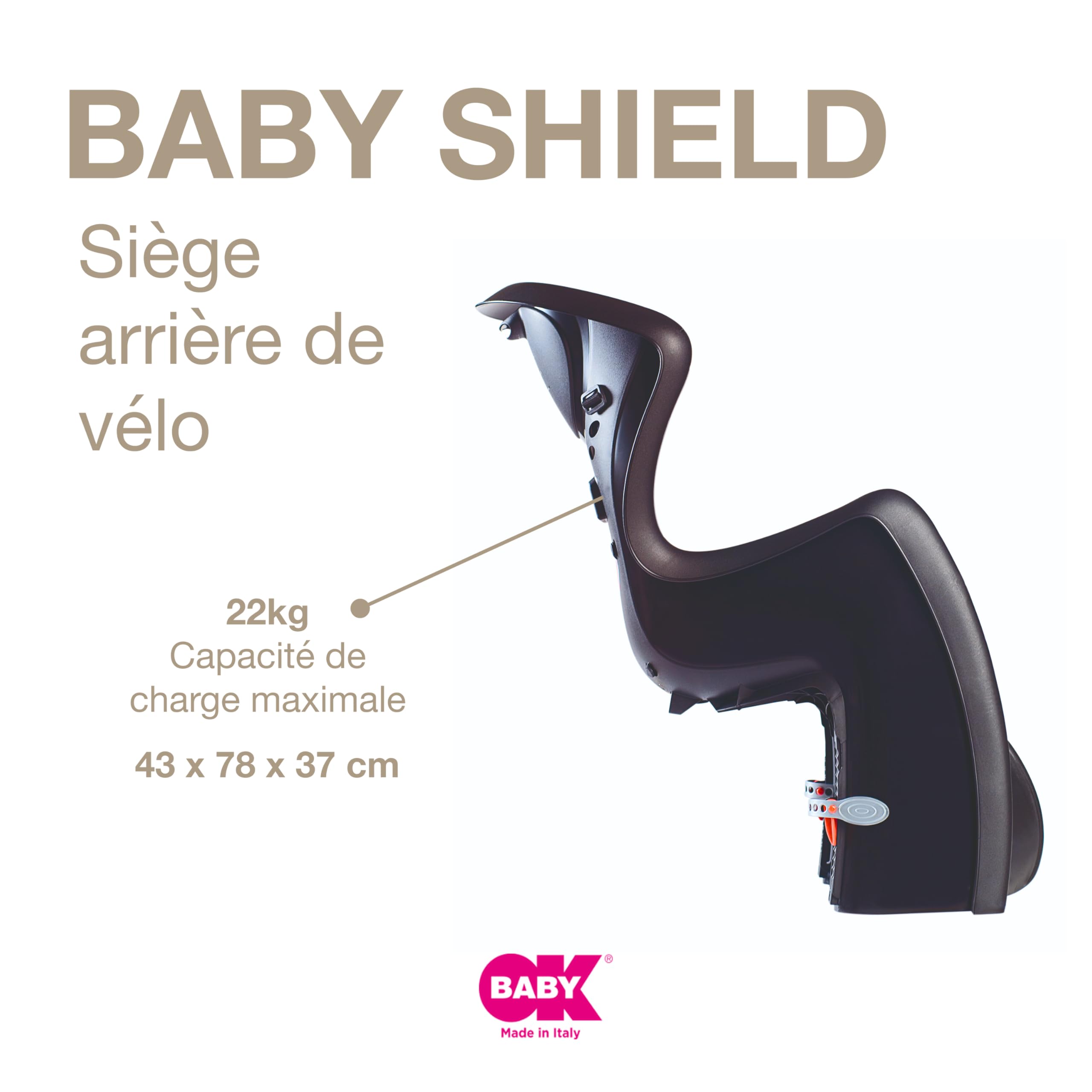 OKBABY Siège vélo pour bébé Ceinture de sécurité intégrée Noir/Gris 9-22 kg