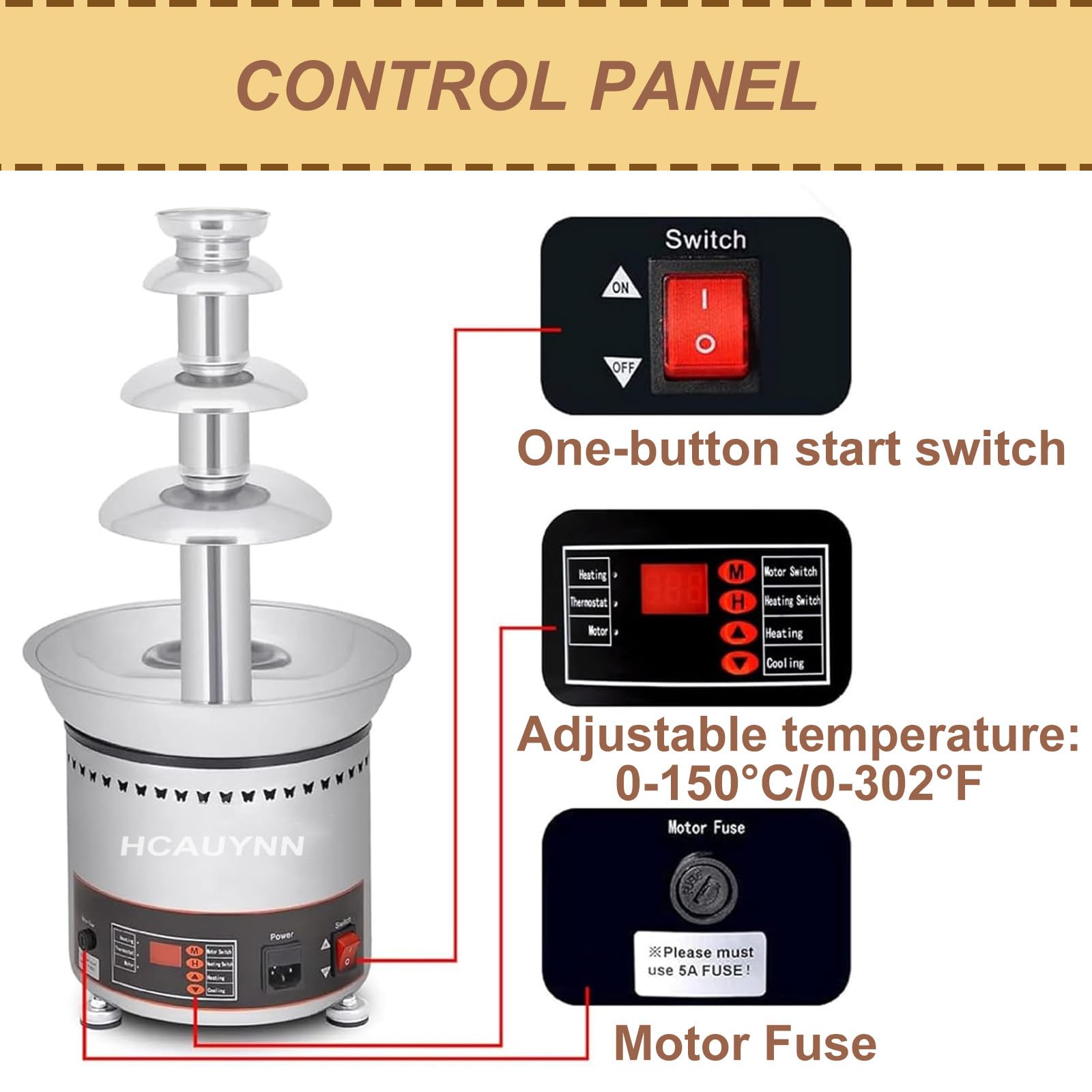 Fuente De Chocolate Comercial De 4 A 7 Capas, Torre De Fondue De Chocolate EléCtrica Grande, Pantalla De VisualizacióN De Cascada De Chocolate Caliente De Acero Inoxidable,5tiers-220V