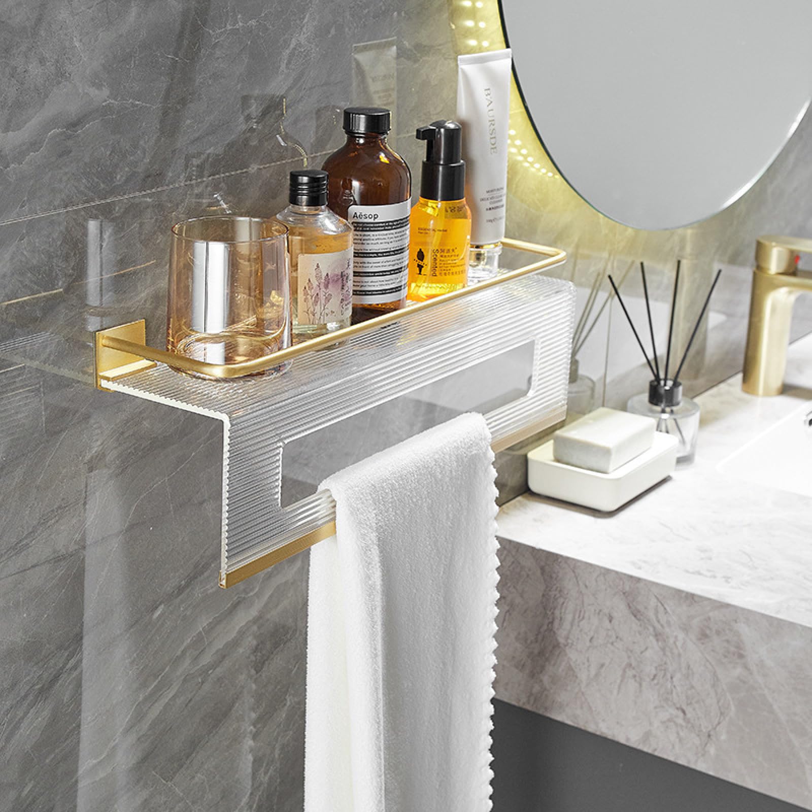 Badezimmer-Ablage, WC-Handtuchhalter, WC-Wand-Ablage, Wellbandkante 60 lang