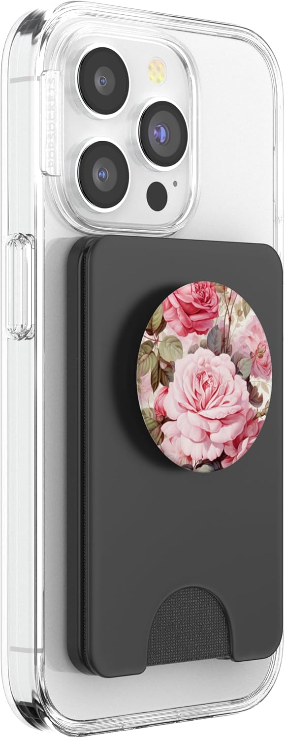 Pink Roses Shabby Chic Floral PopSockets PopWallet for MagSafe