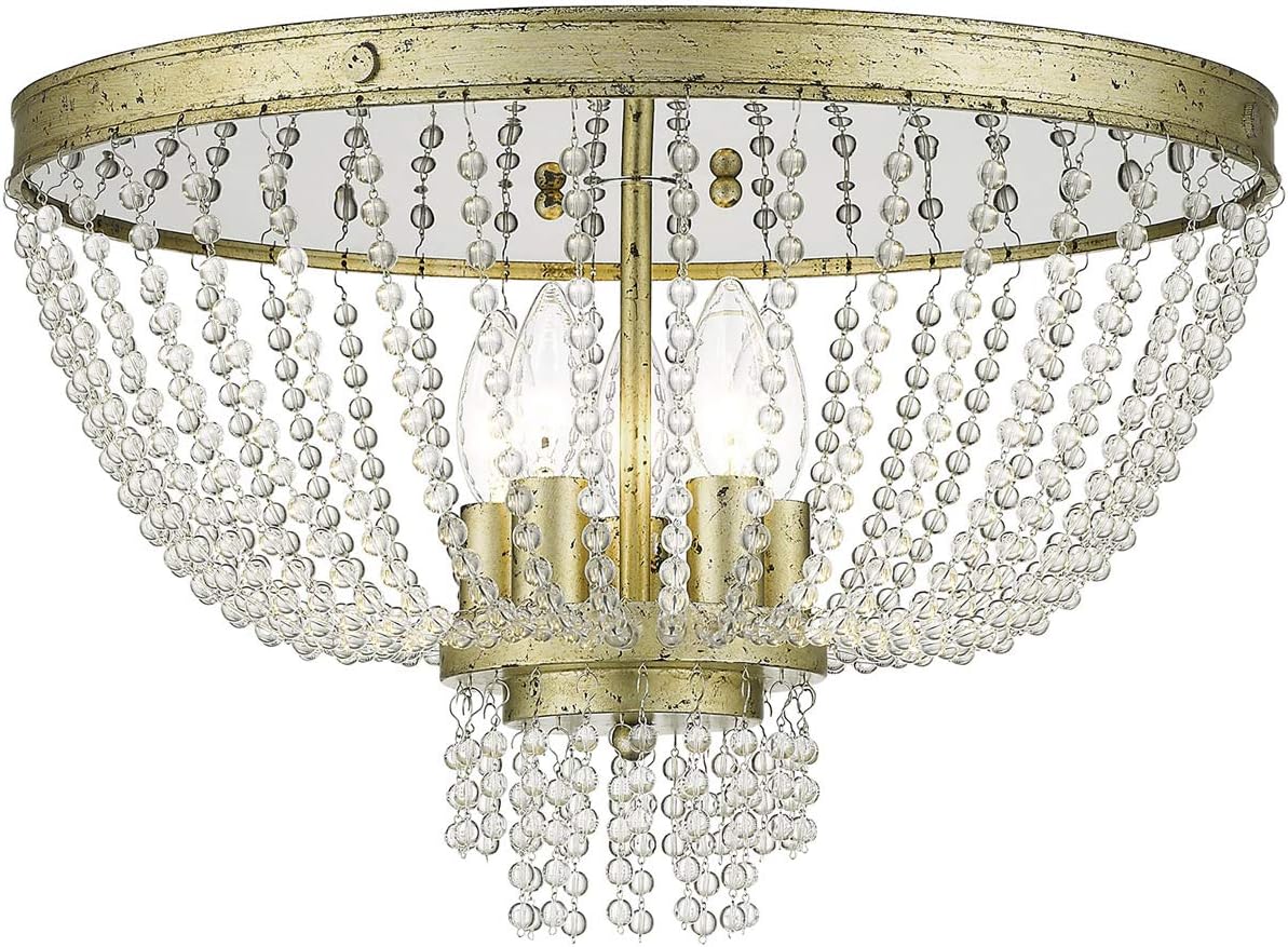Livex Lighting 51866-28 Crystal Five Light Ceiling Mount from Valentina Collection, Champ, Gld Leaf Finish, Hand Applied Winter Gold