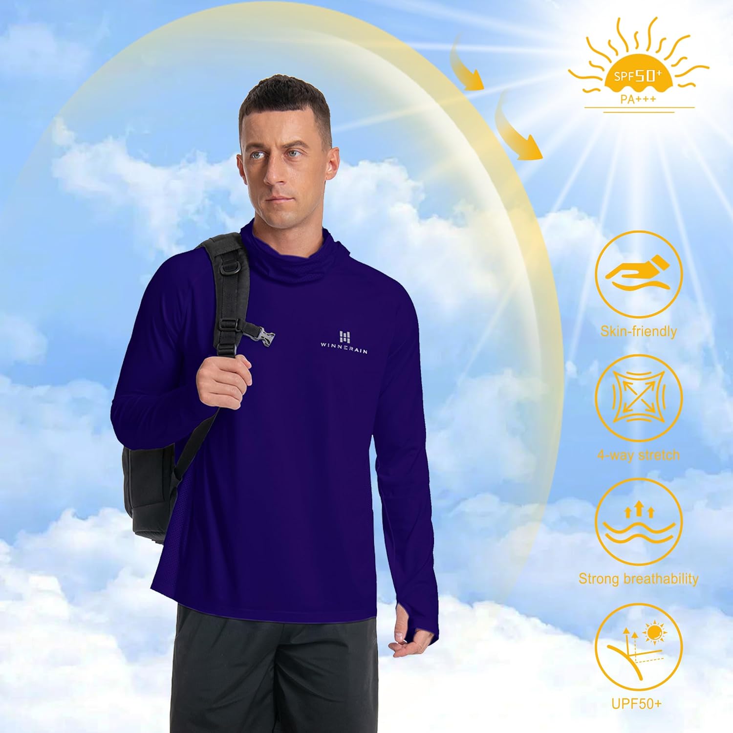 Men's Moisture-wicking Sports Shirts Lightweight Loose Fit Long Sleeve Hoodie Fishing Hiking Rash Guard - Image 4