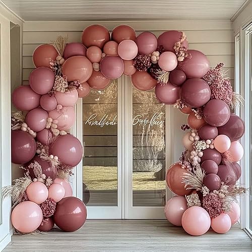 Miniatura 7 de Arco de guirnalda de globos rosa polvoriento, globos de doble relleno rosa oscuro para cumpleaños, baby shower, Acción de Gracias, despedida de