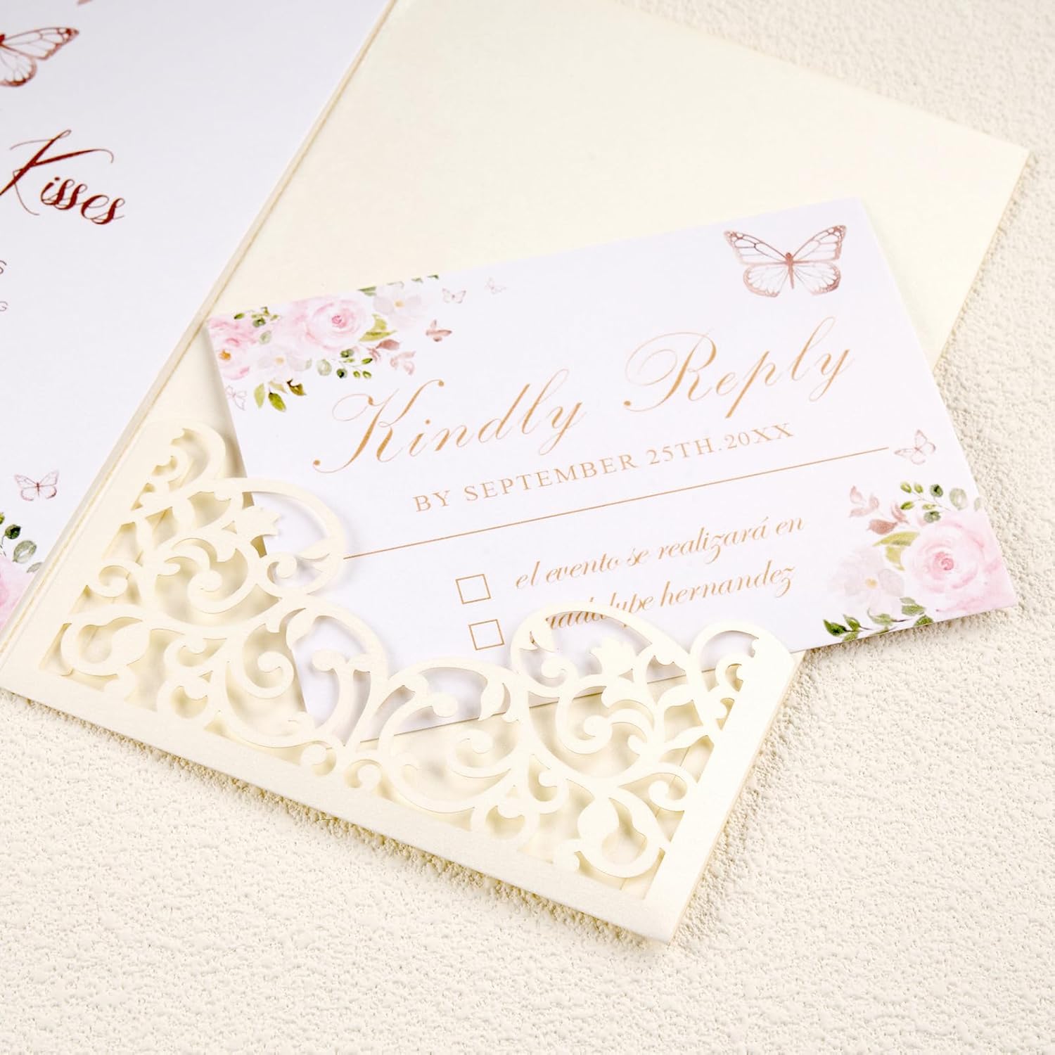 50Pcs Ivory Wedding Invitation Kits with Envelopes and RSVP Cards Laser Cut 5×7 Tri-Fold Personalized Birthday Invitations for Wedding Quinceanera Party Bridal Shower Engagement
