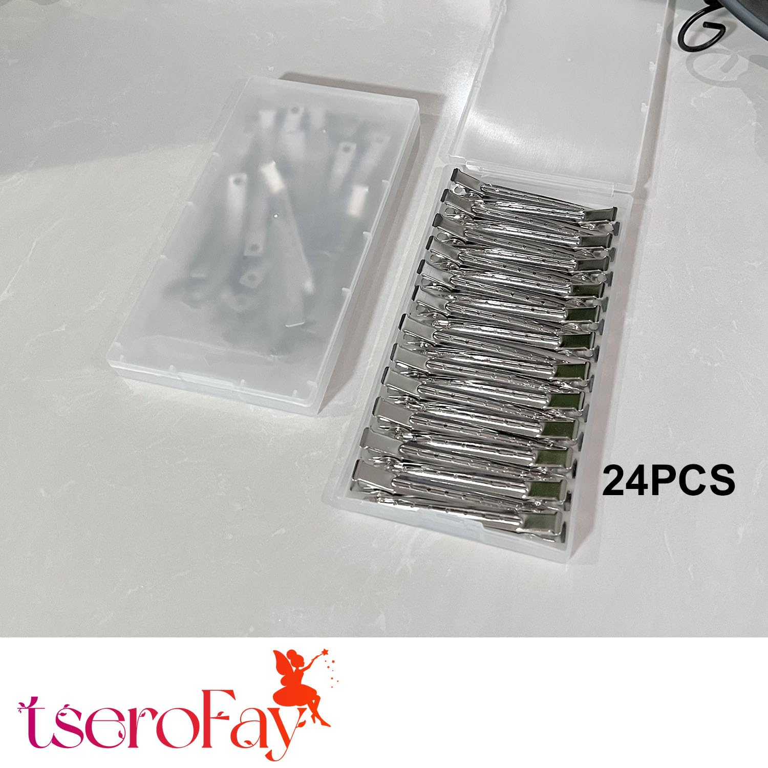 TseroFay 24 pinzas de pelo de metal, pinzas de pelo de pato de metal plateado para seccionamiento de peinado, pinzas de pelo largo de pico de pato, clips de rizo para cabello, clip de rodillo de