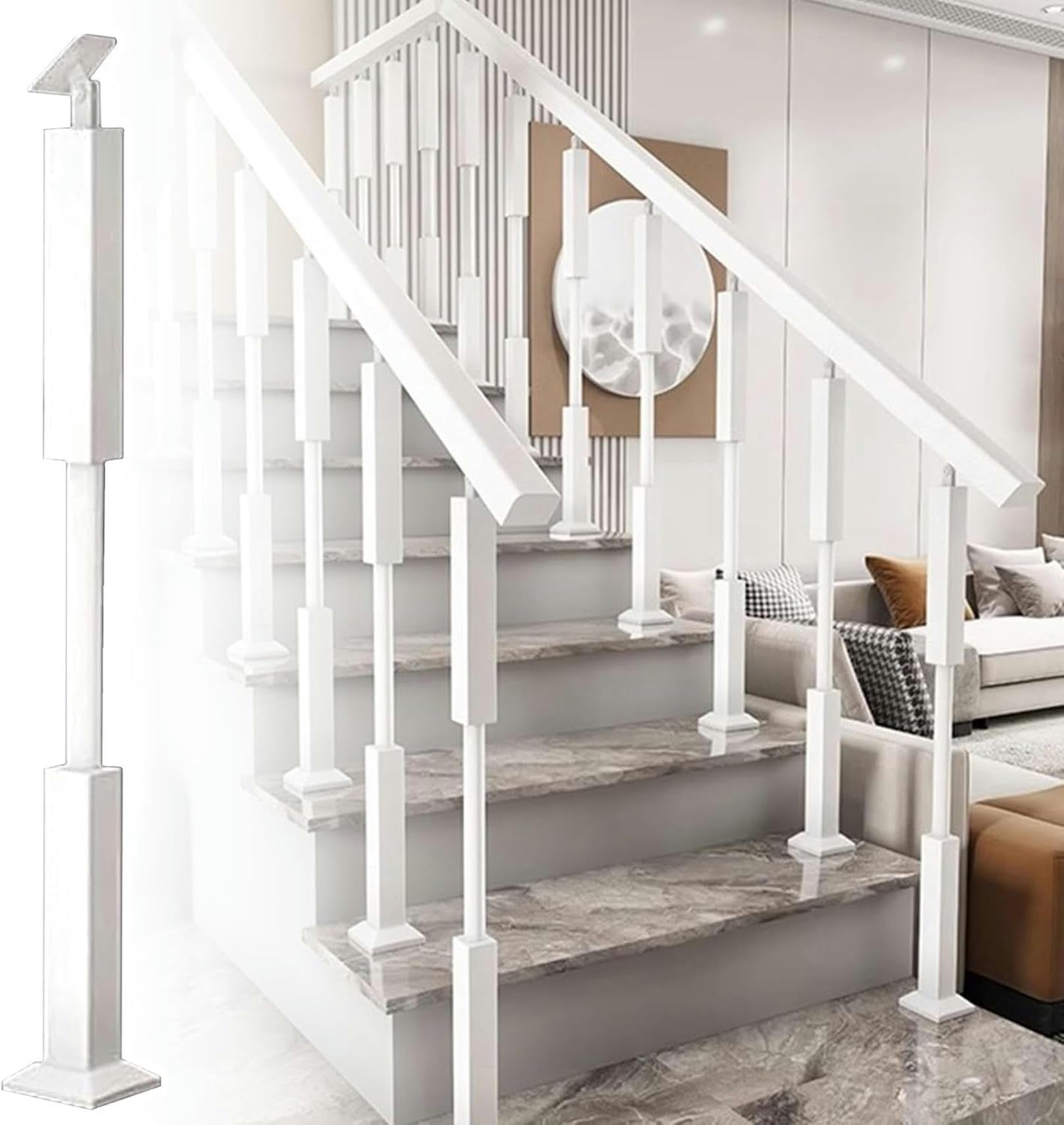 GLDYTVF Adjustable Metal Stair Balusters - Indoor Handrail Posts, Hollow Spindles for Staircase, Deck Railing, Garden & Loft (White, 135cm/53.1")