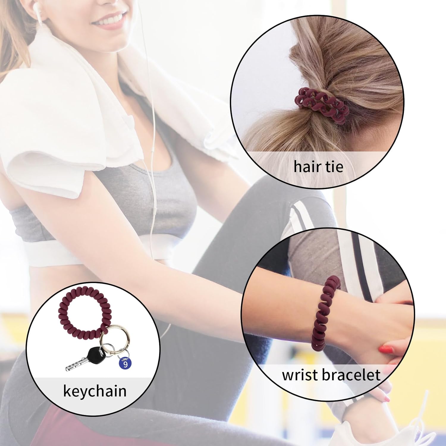 リストレットキーホルダー 6個 カラフル スパイラル コイル ヘアタイ 女性用 サウナ アクセサリー リストコイル キーリング キー