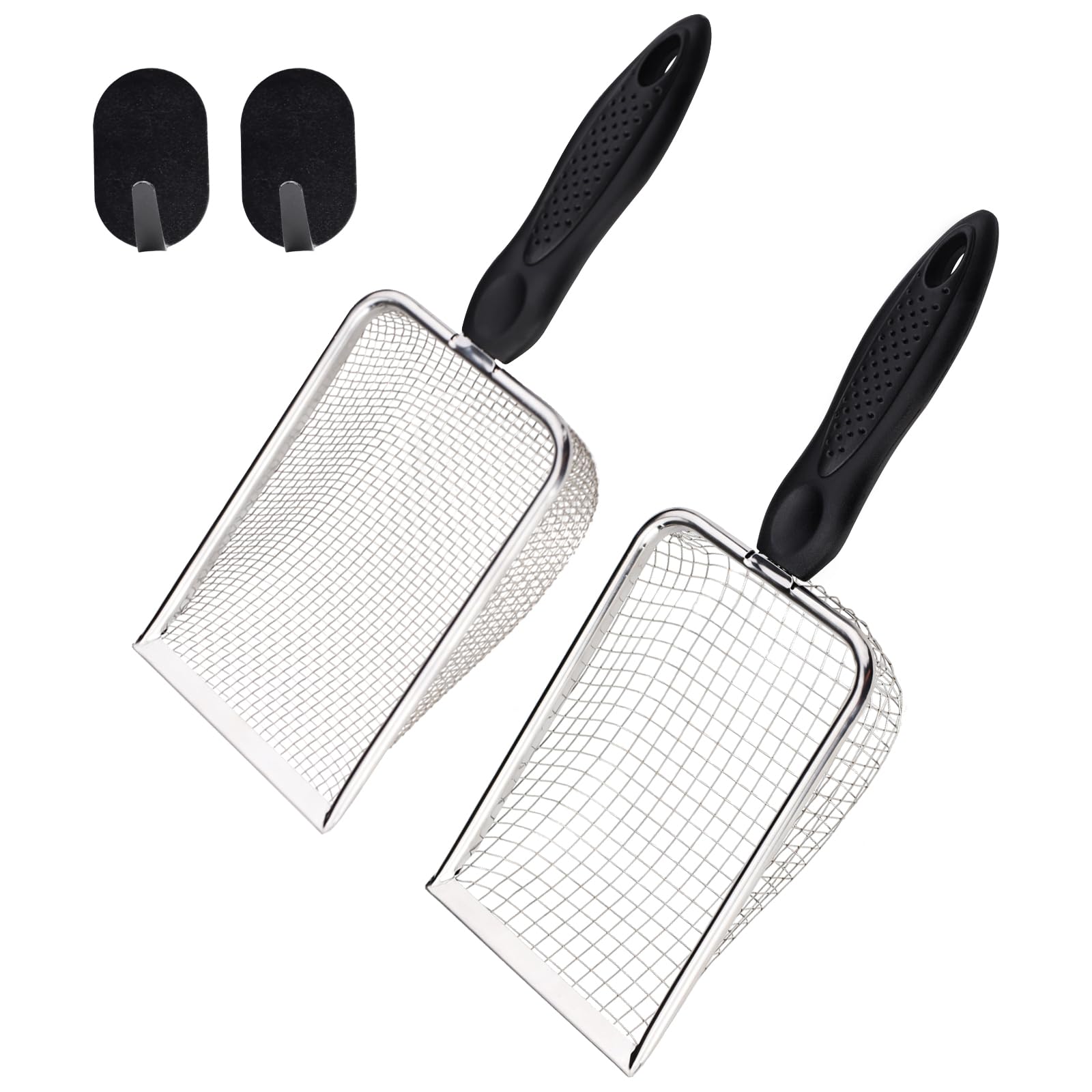 Yitexin Cribas de arenaifter de Acero Inoxidable con manija y 2 Gancho Negro, tamiz para Tierra de Jardin 3,8 mm/5 mm para Rocas Compost Grava Granja Filtro de la Basura del Gato (Plata)