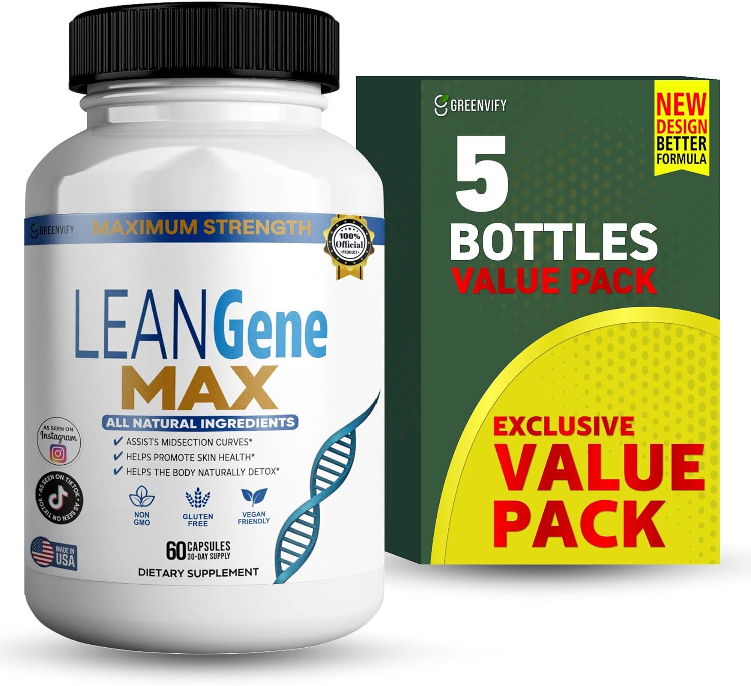 LEANGene MAX Dietary Supplement, Maximum Strength, All Natural Ingredients, 60 Capsules, 30-Day Supply (2)
