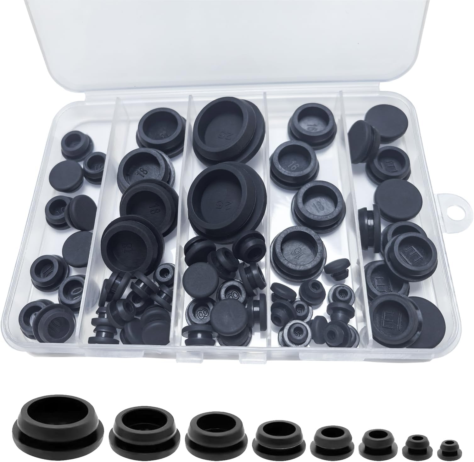 66PCS Black Silicone Rubber Hole Plugs for Round Holes, 8 Sizes Round Car Plugs, Multi-Purpose Silicone Hole Filler Plug Tool Plug Snap Locking for Furniture Car Wiring Hole Cover