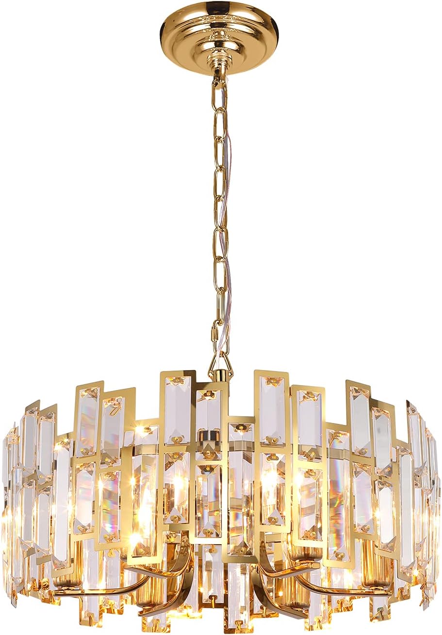 Gold Crystal Chandeliers Lighting Modern Crystal Chandelier 6 Light Contemporary Foyer Entrance Dining Room Ceiling Hanging Light Fixture Round D17.7