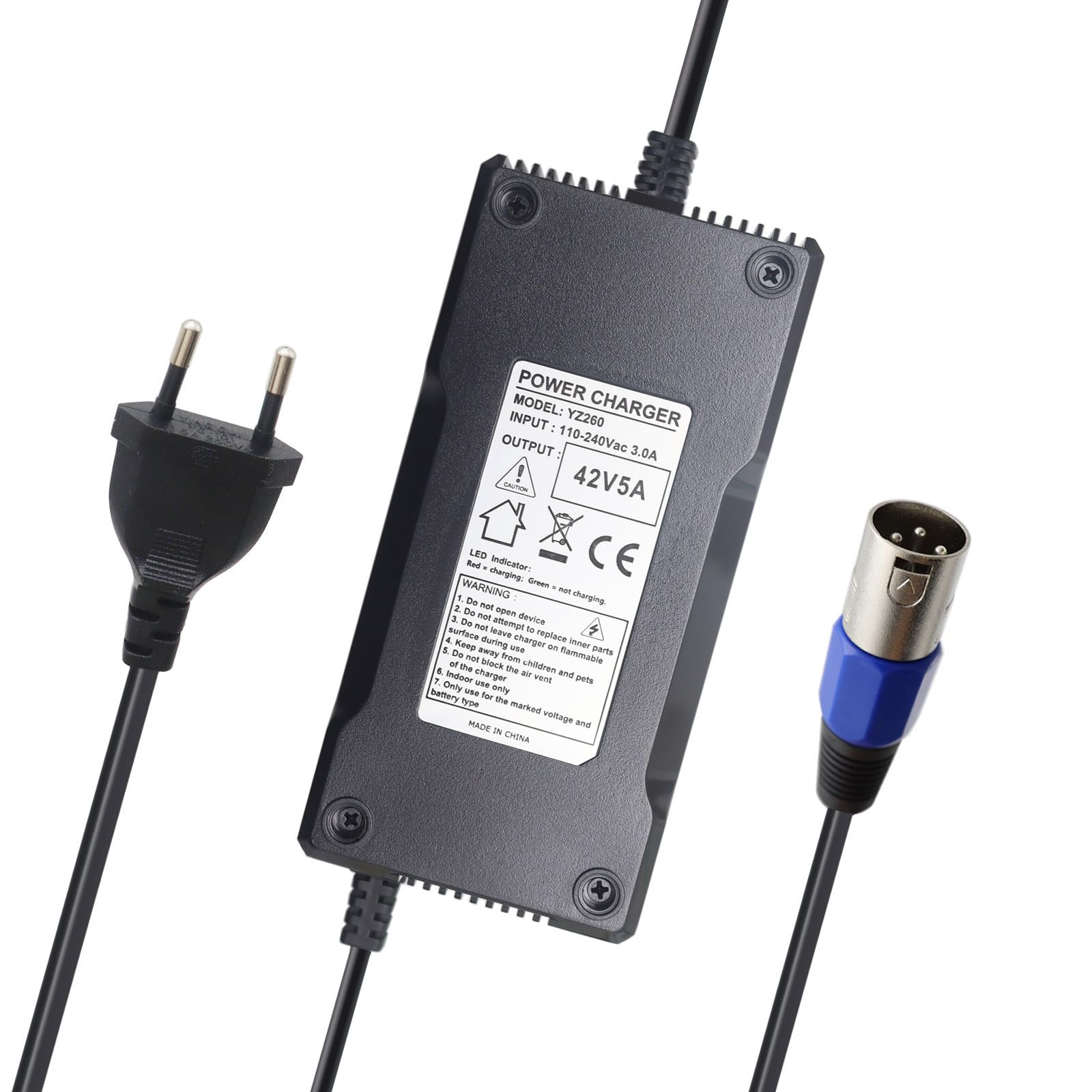 Netzteil Ladegerät Ladekabel 42V 5A für 36V Akkus mit 3pin XLR für Elektro Fahrräder/E Bike