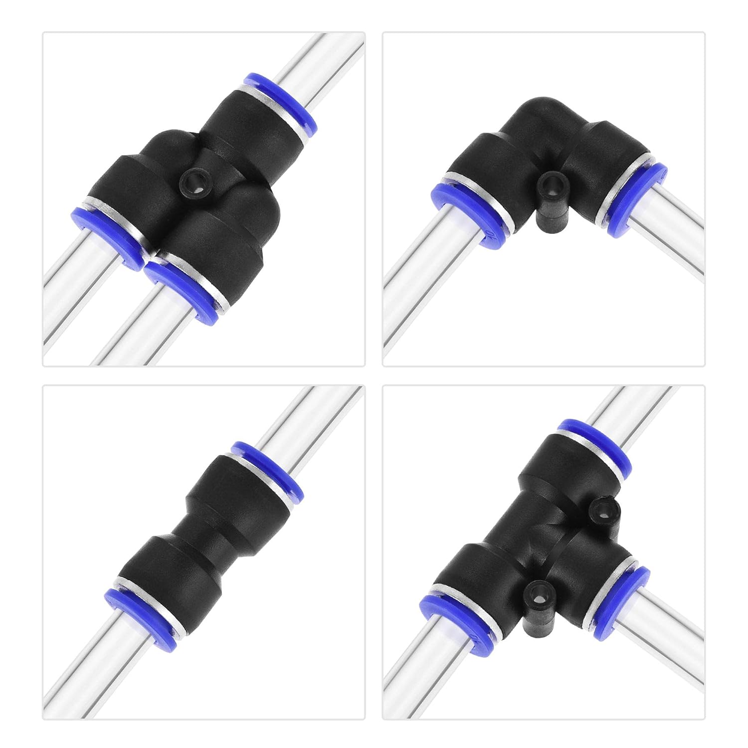 uxcell Pneumatic 10mm OD Polyurethane PU Air Hose Tubing Kit 10 Meters Clear with 14 Pcs Push to Connect Fittings