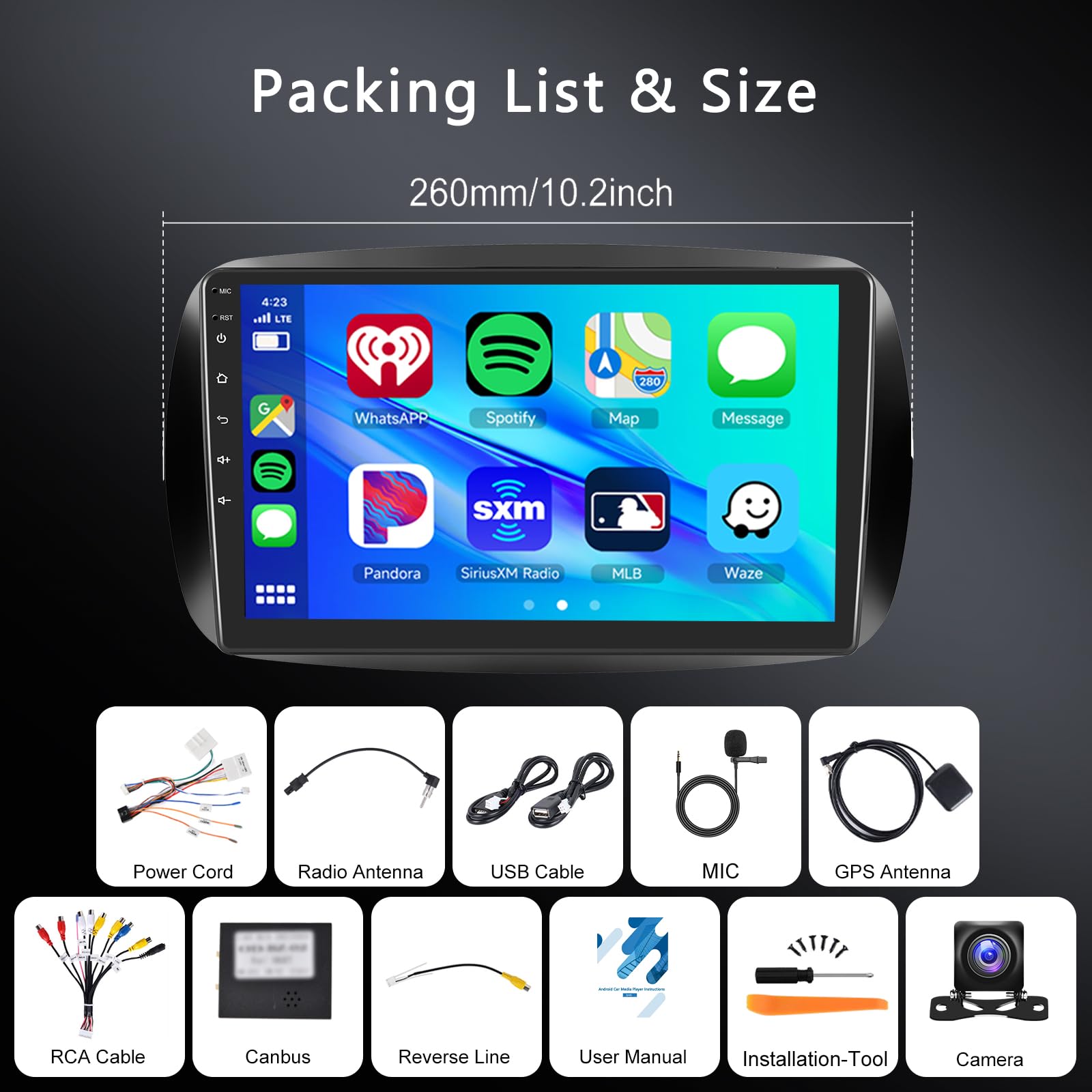 Hodozzy 2GB 64GB Android Radio para Mercedes Benz Smart 453 Fortwo 2014-2020 con Carplay inalámbrico y Android Auto, Radio Am/FM/RDS Pantalla Táctil de 9 Pulgadas, Bluetooth y WiFi, Cámara