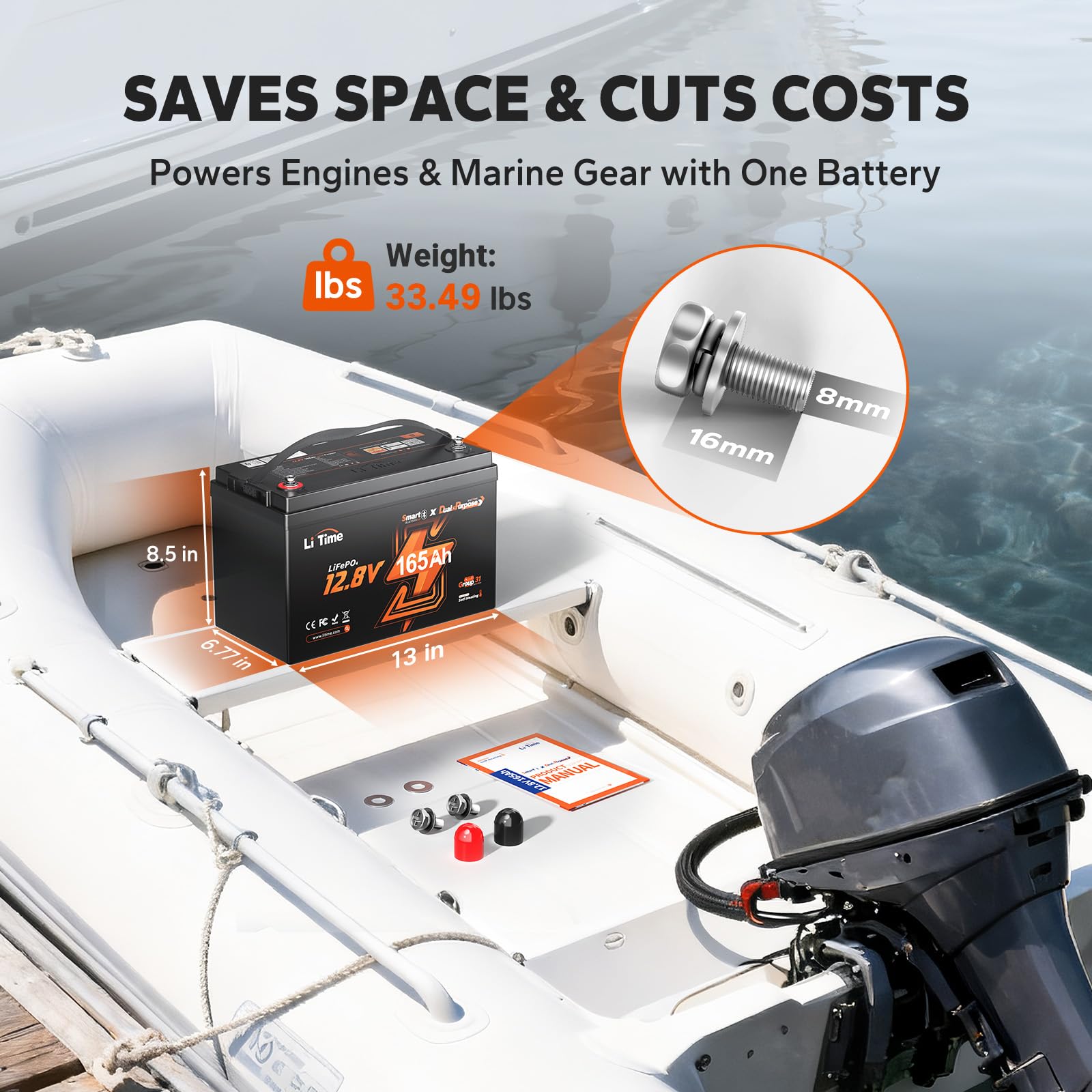 LiTime Batteria Litio 12V 165Ah LiFePO4 con Avviamento per Barche (3 pezzi) | Autoriscaldamento, Bluetooth, 1200 CCA, Max 15000 Cicli, Energia 2112Wh, IP65, Max 4P4S, per Motore Elettrico Barca, Camper