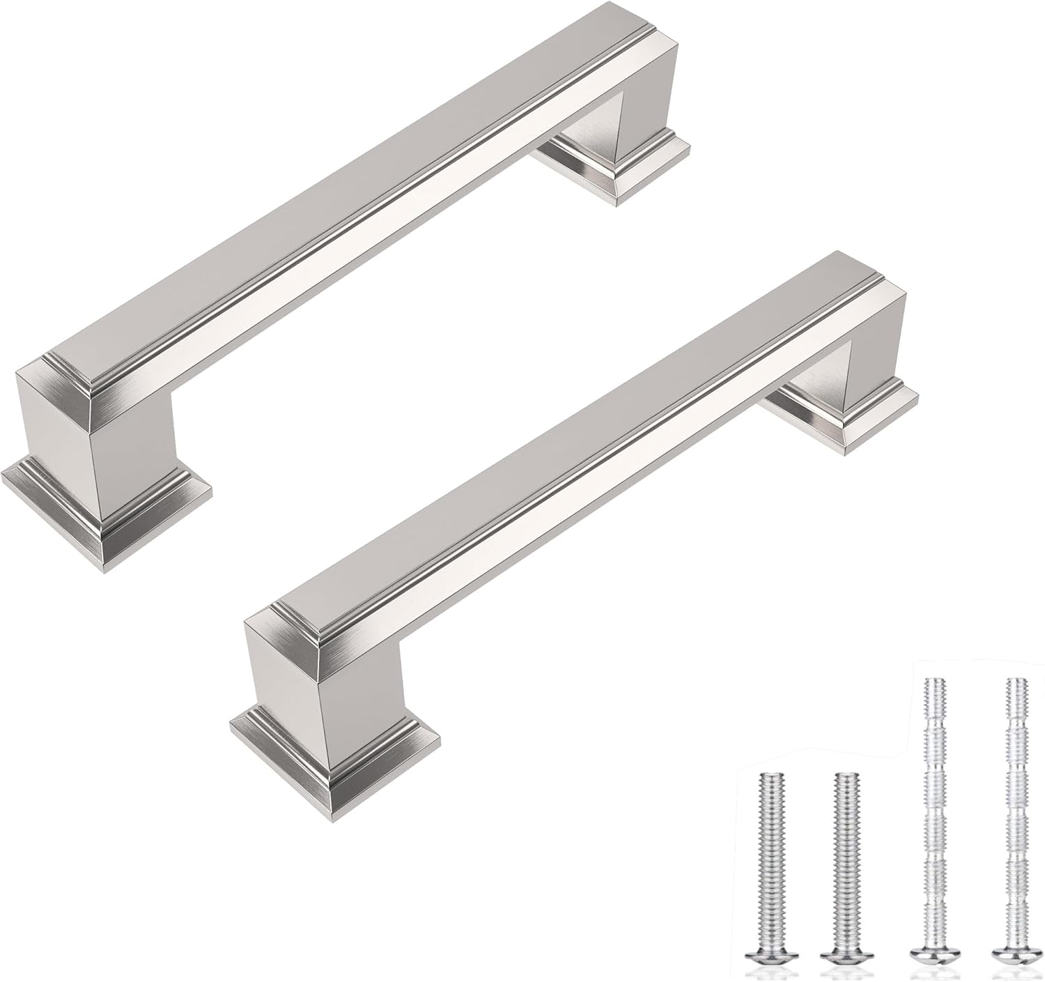 Cabinet Pulls 10 Pack Brushed Nickel Drawer Handle 3-3/4 Inch(96mm) Hole Centers Cabinet Drawer pulls Square Kitchen Handles for Cabinets Cupboard Handles