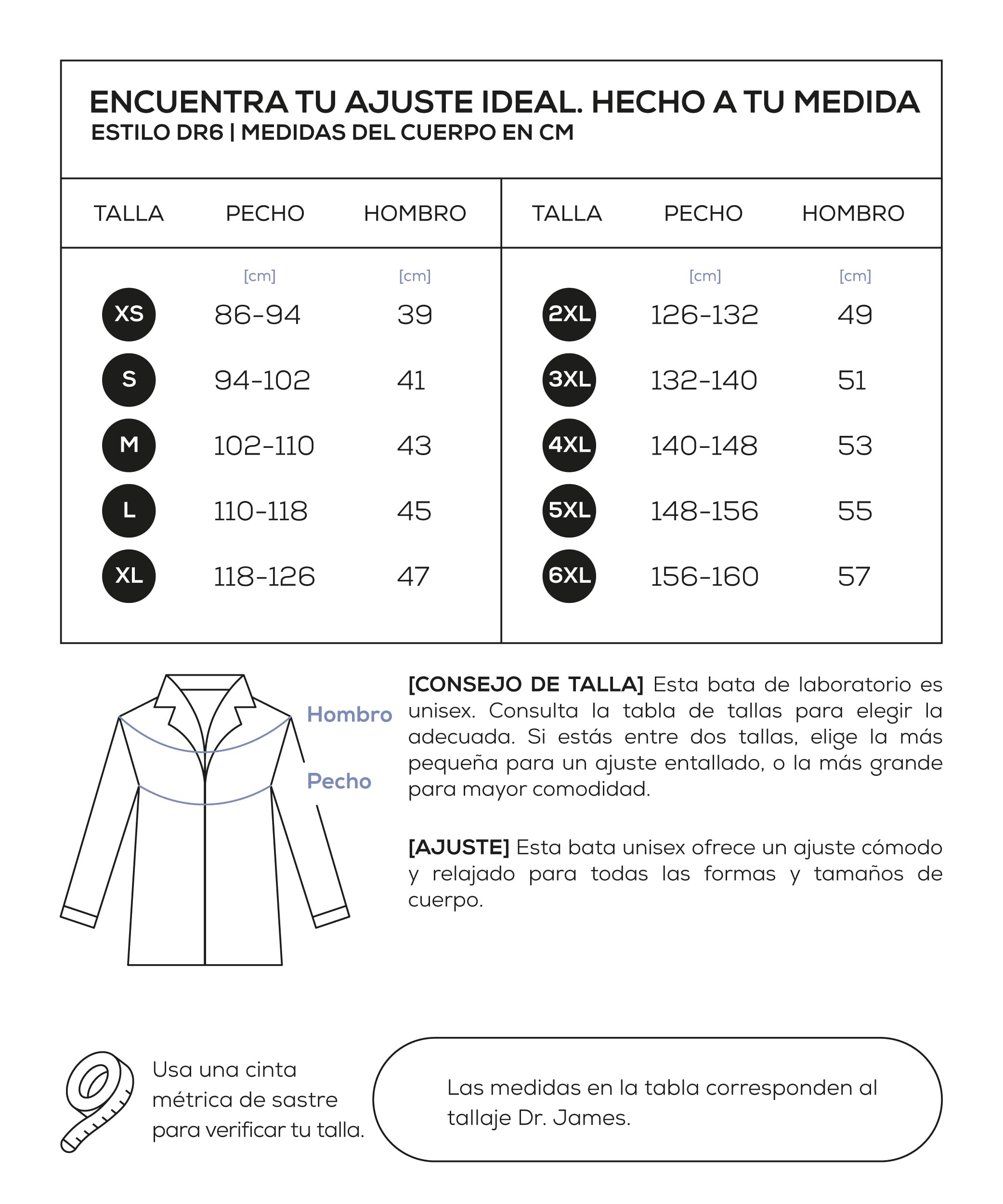 Dr. James Bata de laboratorio Premium 100% Algodón Unisex para Hombres y Mujeres, con bolsillos para teléfono y tableta, ajuste clásico, cierre a presión
