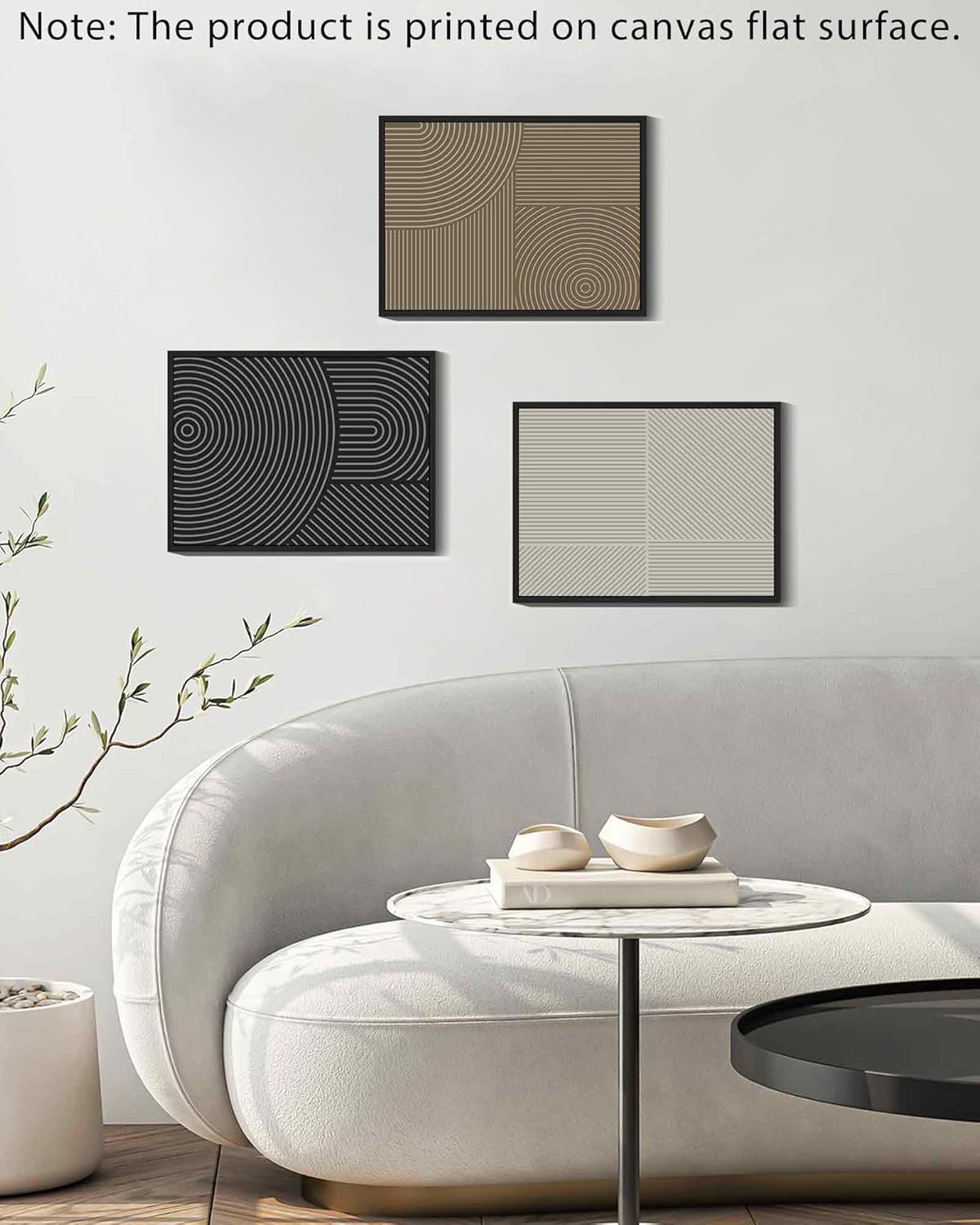 KUVIOKE Minimalist Abstract Boho Framed Wall Art Modern Mid-Century Bohemain Neutral Line Wall Decor Geometric Artwork Bedroom Decor 12x16in (Black Framed)