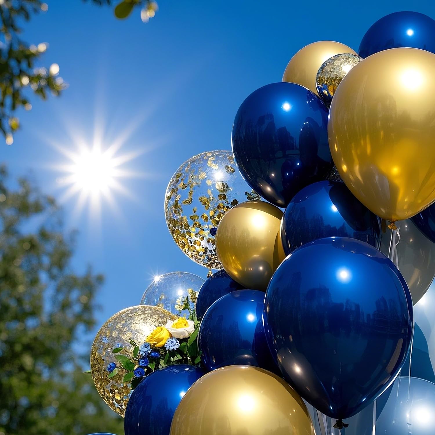 63 szt. królewski błękit złoty balony urodzinowe urodzinowe granatowe złoto tło fotograficzne baner szczęśliwych urodzin uroczystości balony dekoracje na przyjęcie urodzinowe dla mężczyzn