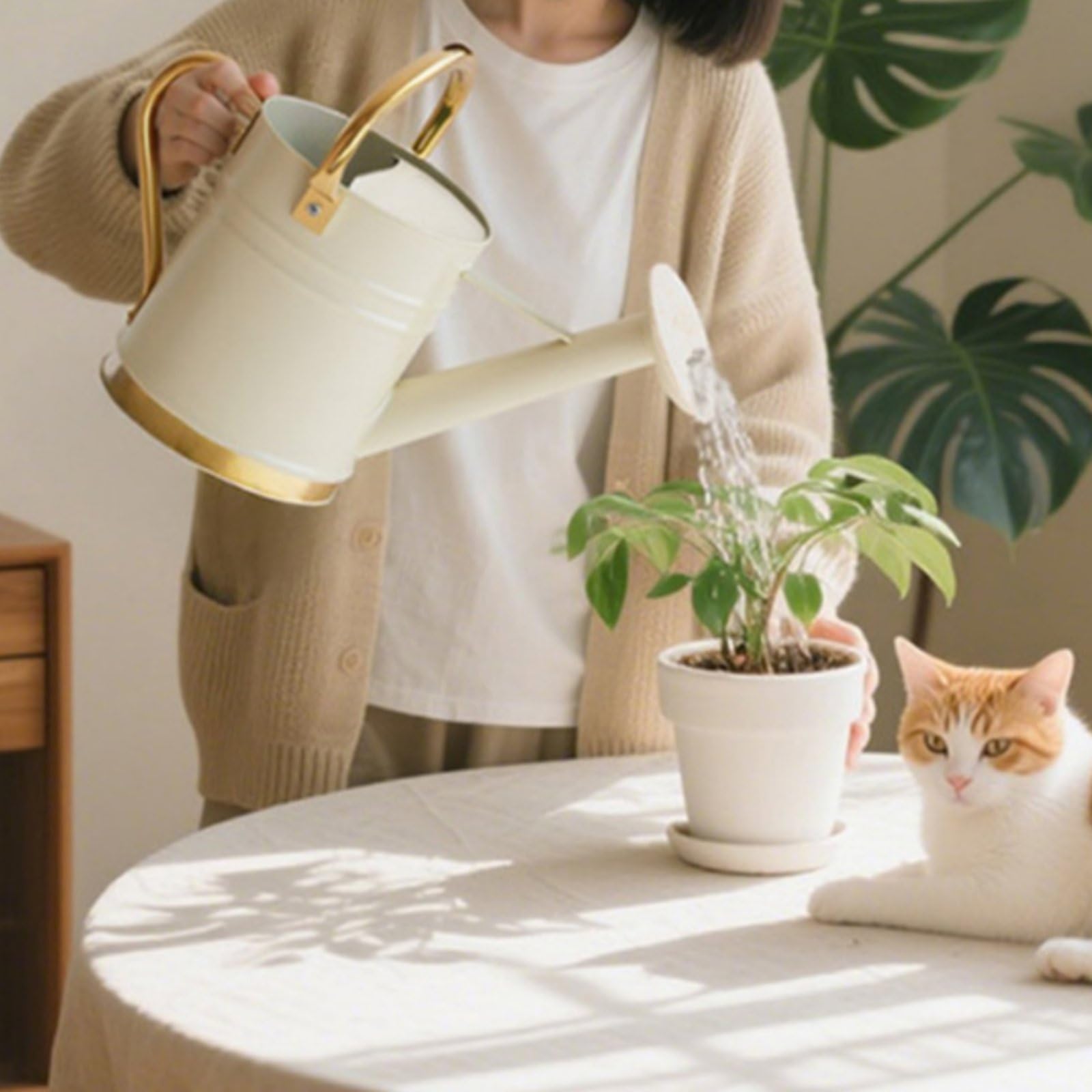 Arrosoir Plante Métal Fer Poignée Double Déco Vintage Revêtement Anti-Rouille Ergonomique Adapté à l'Entretien Plantes Maison Bureau Terrasse