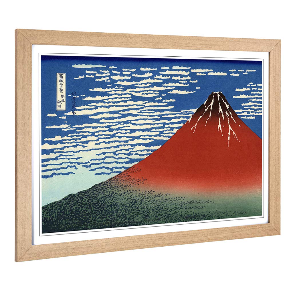 Big Box Art Framed Print of Hokusai Japanese Oriental Red Mount Fuji Design | Wall Art Picture | Home Decor for Kitchen, Living Room, Bedroom, Hallway, Oak, A2 / 24.5x18 Inch / 62x45cm