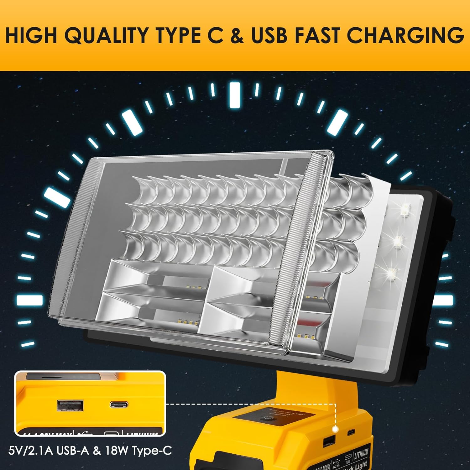 40W 4200LM Cordless LED Work Light Compatible with DeWalt 20V Li-Ion Battery with 3 Lighting Modes USB Port Ideal for Job Site, Camping,Hiking,Indoor & Outdoor