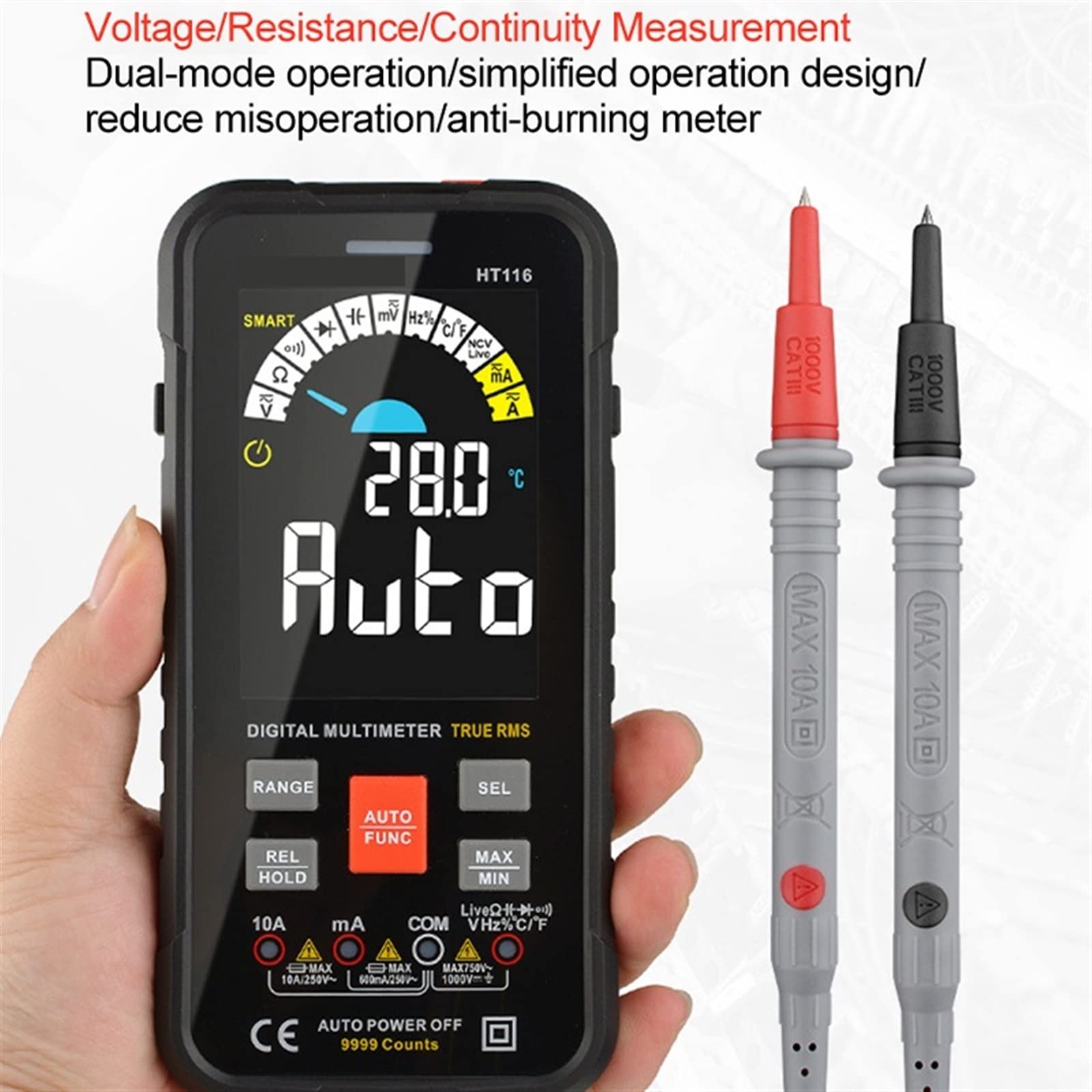 Multimètre numérique Intelligent Rechargeable Multimètre numérique Compteur de Courant Alternatif volmètre résistance testeur de fréquence de capacité Vraie Mesure de température RMS