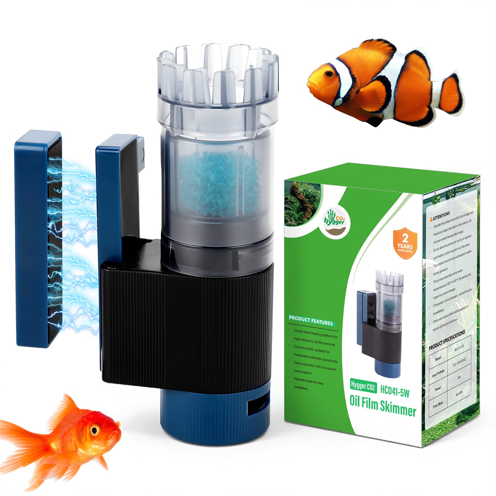 Écumoire de surface pour aquarium, débit de 90 GPH – Idéal pour l'eau douce et l'eau salée – 5 W – Élimination efficace des déchets