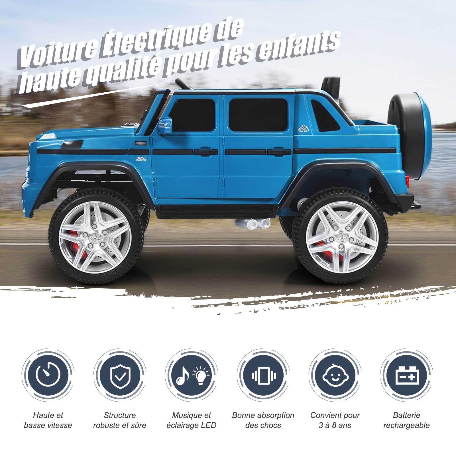GOPLUS Voiture Electrique Enfants 2 Place 12V avec Télécommande 2,4G, Mercedes G650, 2 Vitesses et Démarrage Frein,Porte et Phare, Musique avec USB pour Enfants 30KG 3-10 Ans