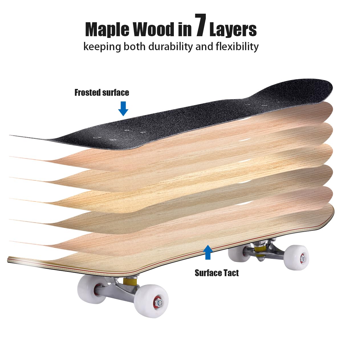 GYMAX Skateboard Complet de 78,7 x 20,3 cm avec roulements à Billes ABEC-7, Plateau en Bois d'érable à 7 Couches, Double Coup de Pied, Skateboard Standard pour Enfants, Adultes, débutants