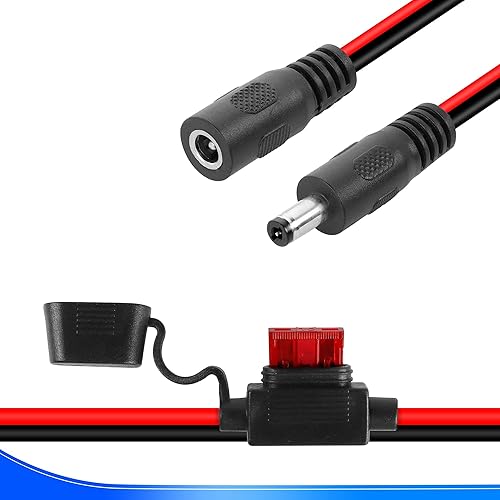 Miniatura 2 de GELRHONR DC5521 con cable de extensión de suministro de fusible de 10 A, 0.083in x 0.217in, adaptador de corriente CC macho a hembra para tira de