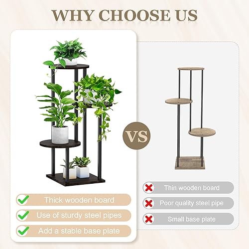 Miniatura 5 de Soporte para plantas de 4 niveles para interiores, estante alto de metal de madera para macetas para múltiples plantas, soporte de esquina para