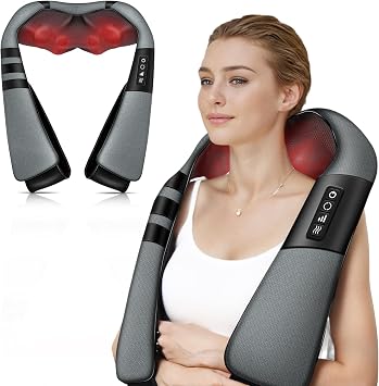 Neck and Shoulder Massager with Heat, Deep Tissue Shiatsu 3D Kneading Massager for Neck, Back, Waist and Leg, at Home and Office, Birthday Gifts for Women and Men Grey