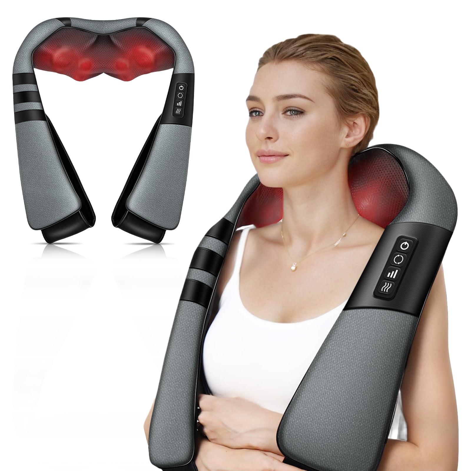 Neck and Shoulder Massager with Heat, Deep Tissue Shiatsu 3D Kneading Massager for Neck, Back, Waist and Leg, at Home and Car, Gifts for Women/Men/Mom/Dad (Grey)-image-47