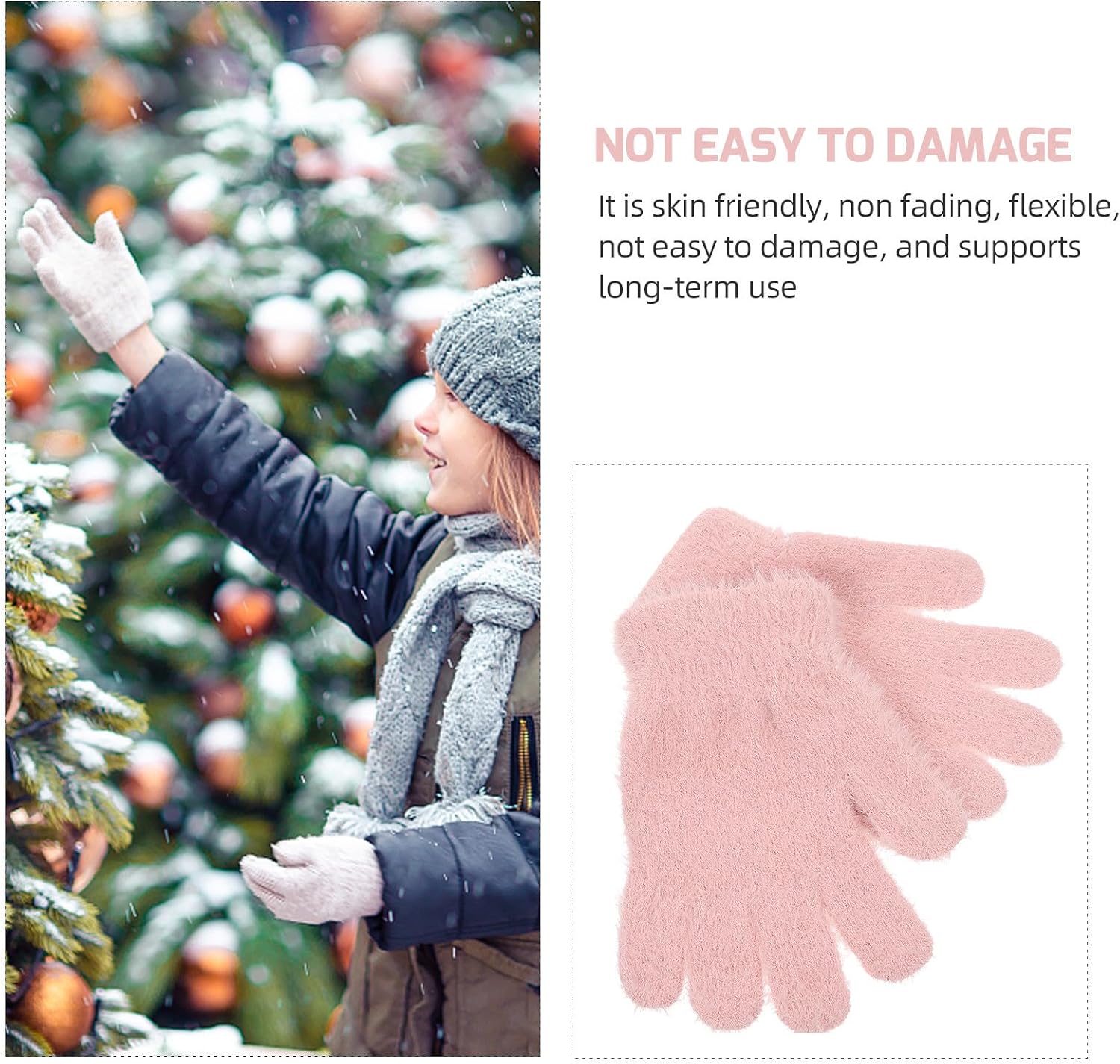 1 Pair Winter Wool Knitted Mittens Warm Plush Cold Weather Gloves for Boys, Soft Pink Birthday and Christmas Gift
