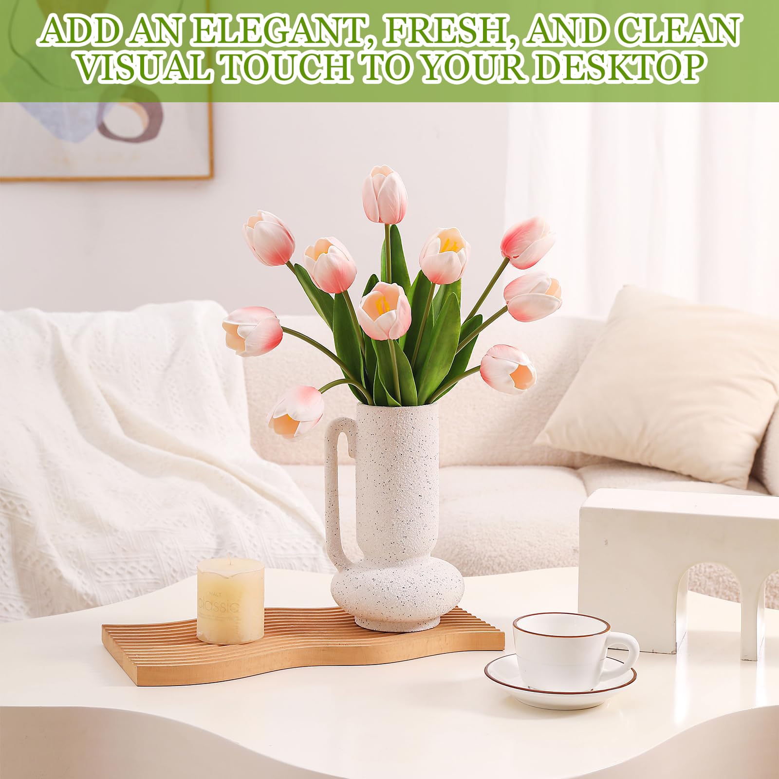 3 Tulipani Artificiali Pappagallo In Seta, Fiori Finti 50 Cm Con Stelo In Plastica, Per Decorazione Casa, Soggiorno, Ufficio, Festa (Rosa Chiaro) - 5