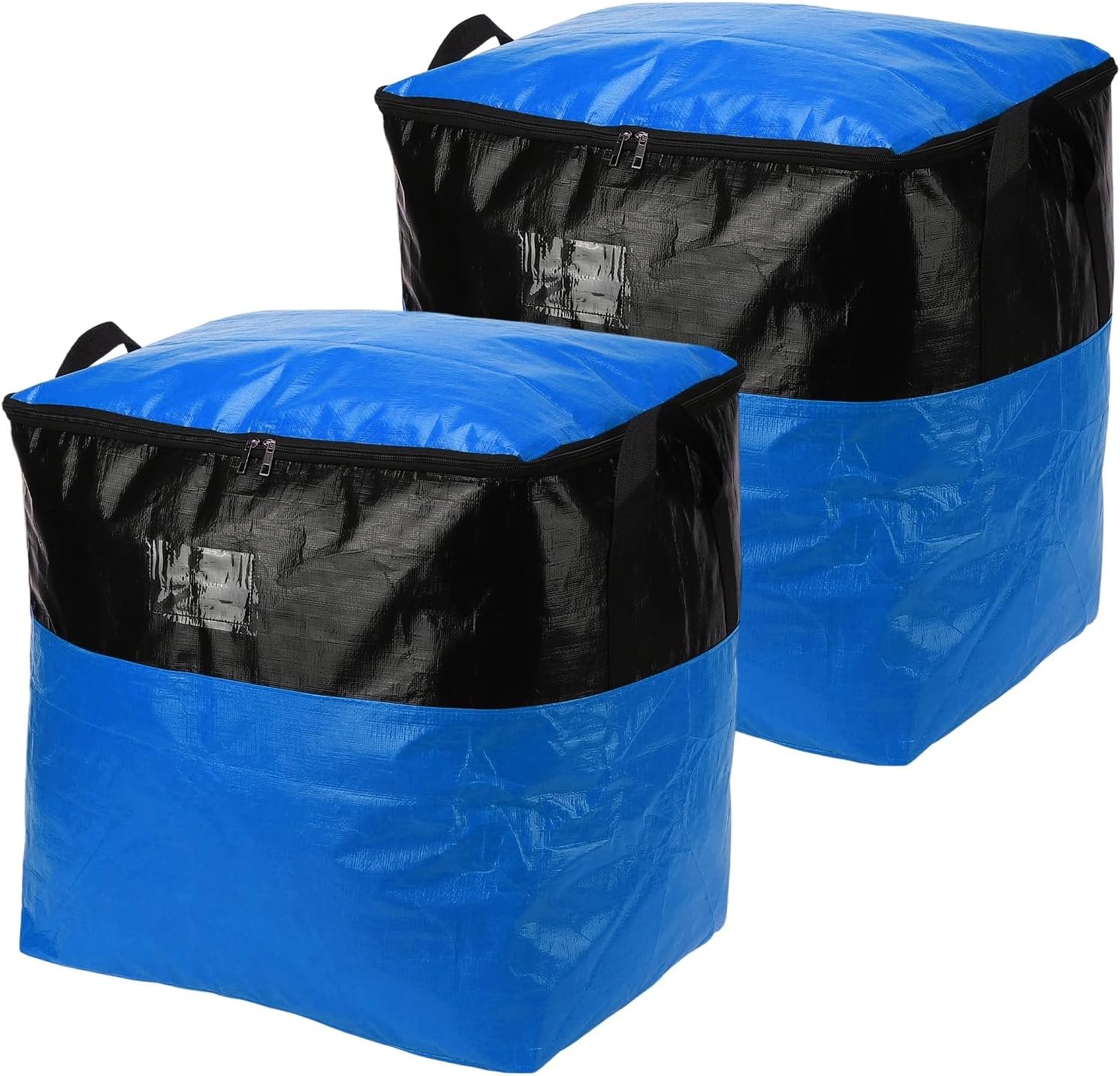 uxcell 2Pcs Extra Large Moving Bags, 20.5 x 16 x 21.3" Heavy Duty Woven Clothes Storage Totes Waterproof Packing Bags with Reinforced Zipper and Handle for Home Camping, Blue