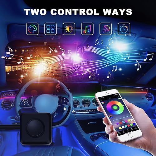 Miniatura 2 de FICOLPO Luces LED acrílicas para el interior del automóvil, 2 en 1 Dreamcolor RGB kit de iluminación ambiental para automóvil incluye cadena de