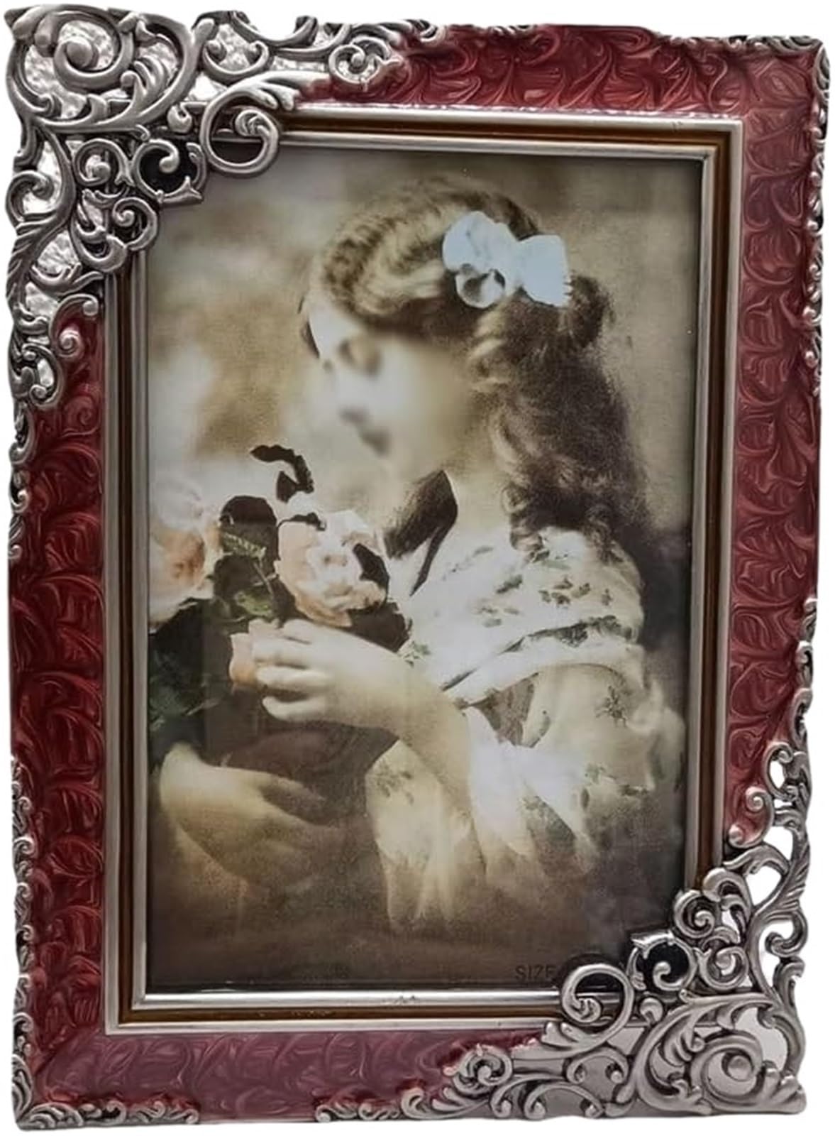 Metal Picture Frame, Vintage Metal 3D Glass Photo Frame Wine Red 6-7 inches(6inches)