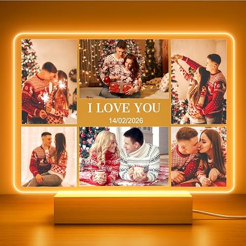 BBPOD Marco de fotos personalizado con luz nocturna, marco de fotos personalizado con foto, placa acrílica, regalo para parejas, regalo de