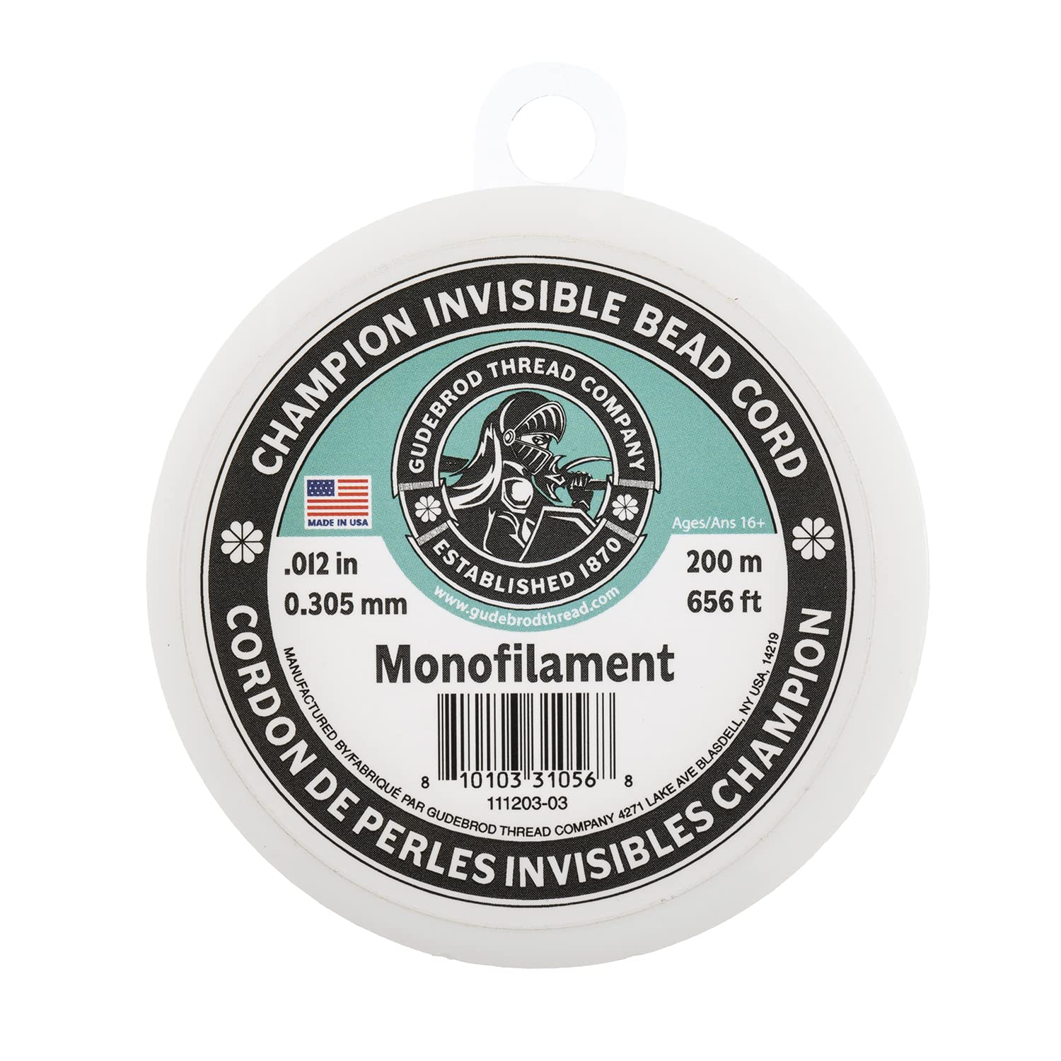 200m Clear Champion Invisible Nylon Monofilament Bead Cord for Crafts, 0.305mm in Diameter, Made in USA, Nylon String for Making Beaded Jewelry Bracelet Necklace Keychain Hanging Decorations