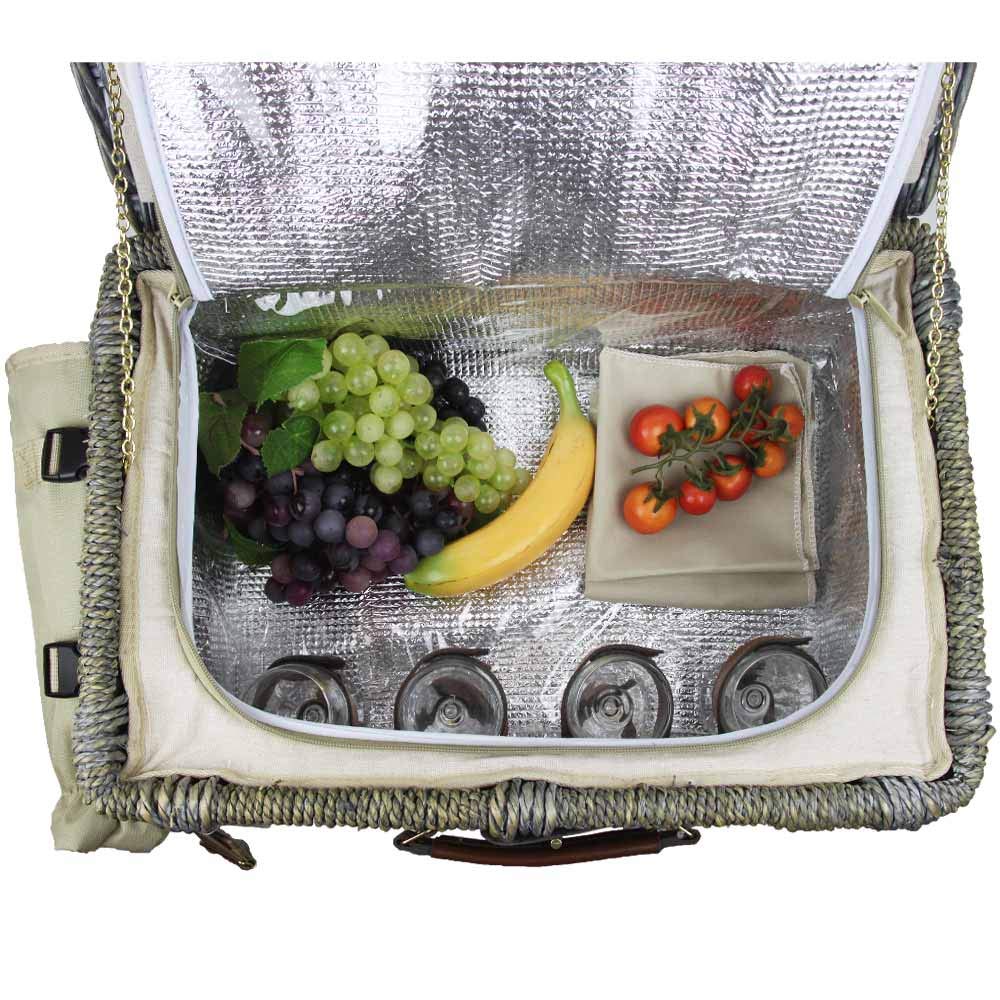 Les Jardins de la Comtesse - Cestino da picnic "Angers" per 4 persone, completo con scompartimento isotermico - Dimensioni: 46x31x22cm